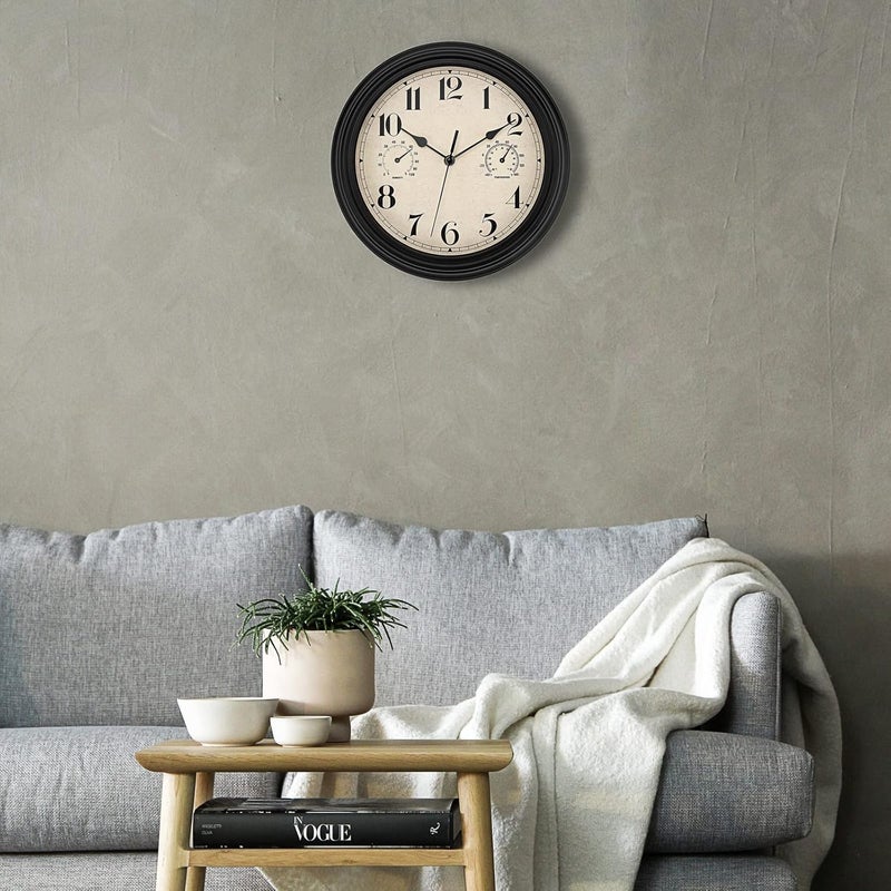 Foxtop Outdoor Wall Clock, Weather Resistant Outdoor Weather Resistant Thermometer Hygrometer, Garden Wall Clock, Non-Ticking, Silent - Image 2