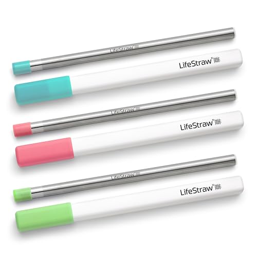 LifeStraw Sip 3Pack Reusable Stainless Steel Water Filter Drinking Straw with 3 Carry Cases Removes Microplastics Bacteria and Parasites for Travel and Everyday Use