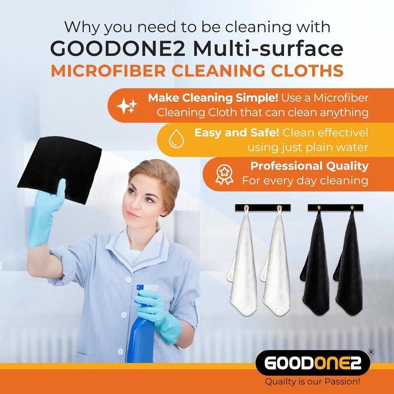 GOODONE2 12 Pack Microfiber Cleaning Cloth | Size 40x40cm | Thickness 400gsm | All Purpose Microfiber Towels - Clean, Dust, Polish, Scrub, Absorbent (Black 12 Pack) - Image 2