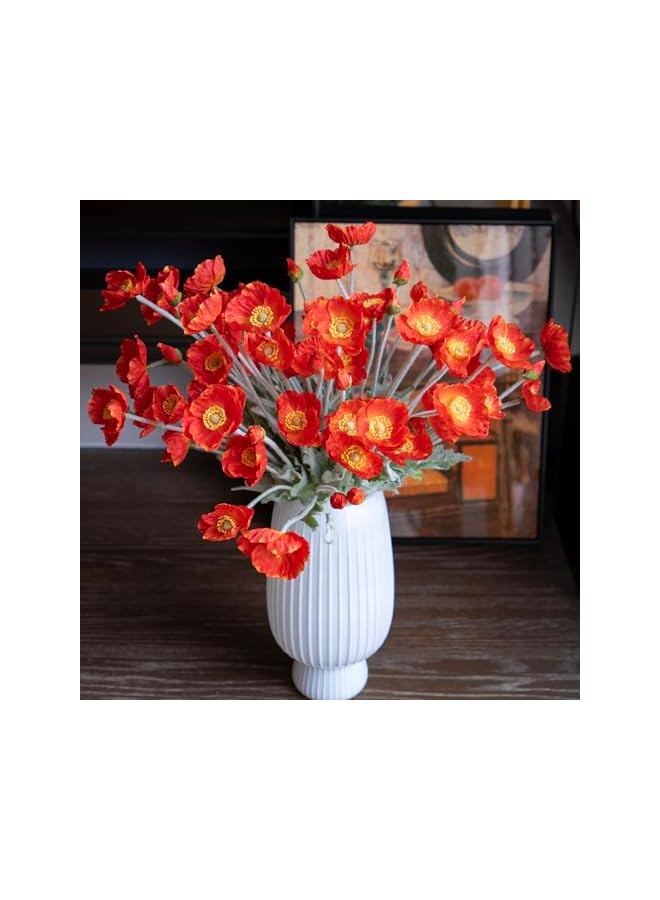 jaexest Artificial Flowers 6 Stems Poppy Silk Bouquet,for Wedding, Home, Party Decoration,Table Centerpiece Arrangement(Dark Orange) - Image 4