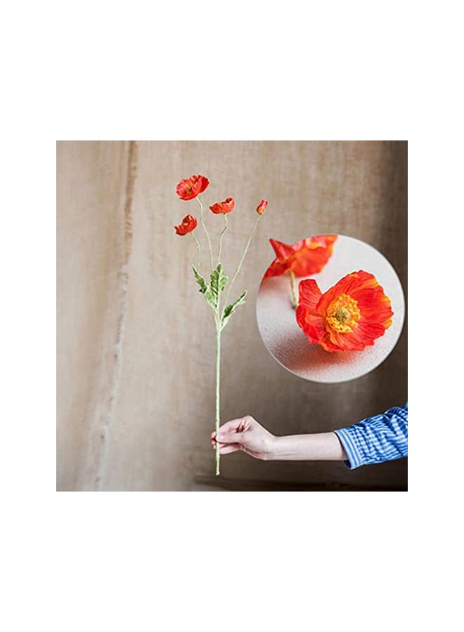 jaexest Artificial Flowers 6 Stems Poppy Silk Bouquet,for Wedding, Home, Party Decoration,Table Centerpiece Arrangement(Dark Orange) - Image 2