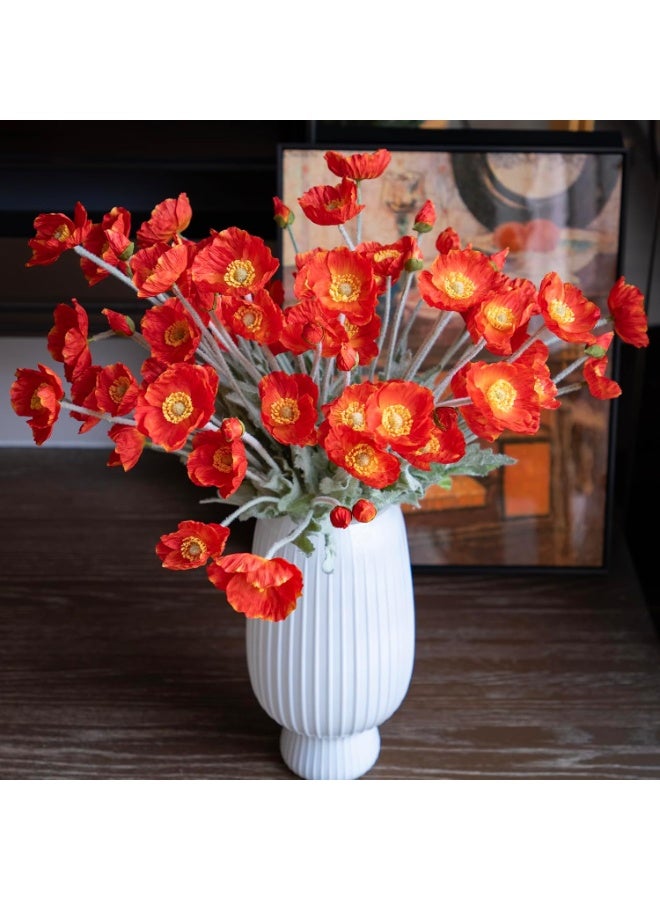 jaexest Artificial Flowers 6 Stems Poppy Silk Bouquet,for Wedding, Home, Party Decoration,Table Centerpiece Arrangement(Dark Orange) - Image 4