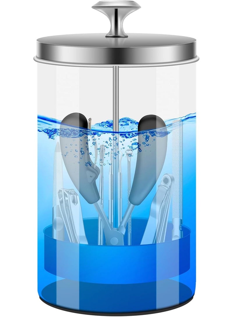 YQbest Unbreakable Disinfectant Jar, Midsize Salon Barber Disinfecting 21Oz Glass Sterilizing Jar with Removable Straining Tray for Nail Tools and Supplies, Jar&Spa Implements, Suitable for Manicure, Salon, Spa and Barber Tools - Image 1