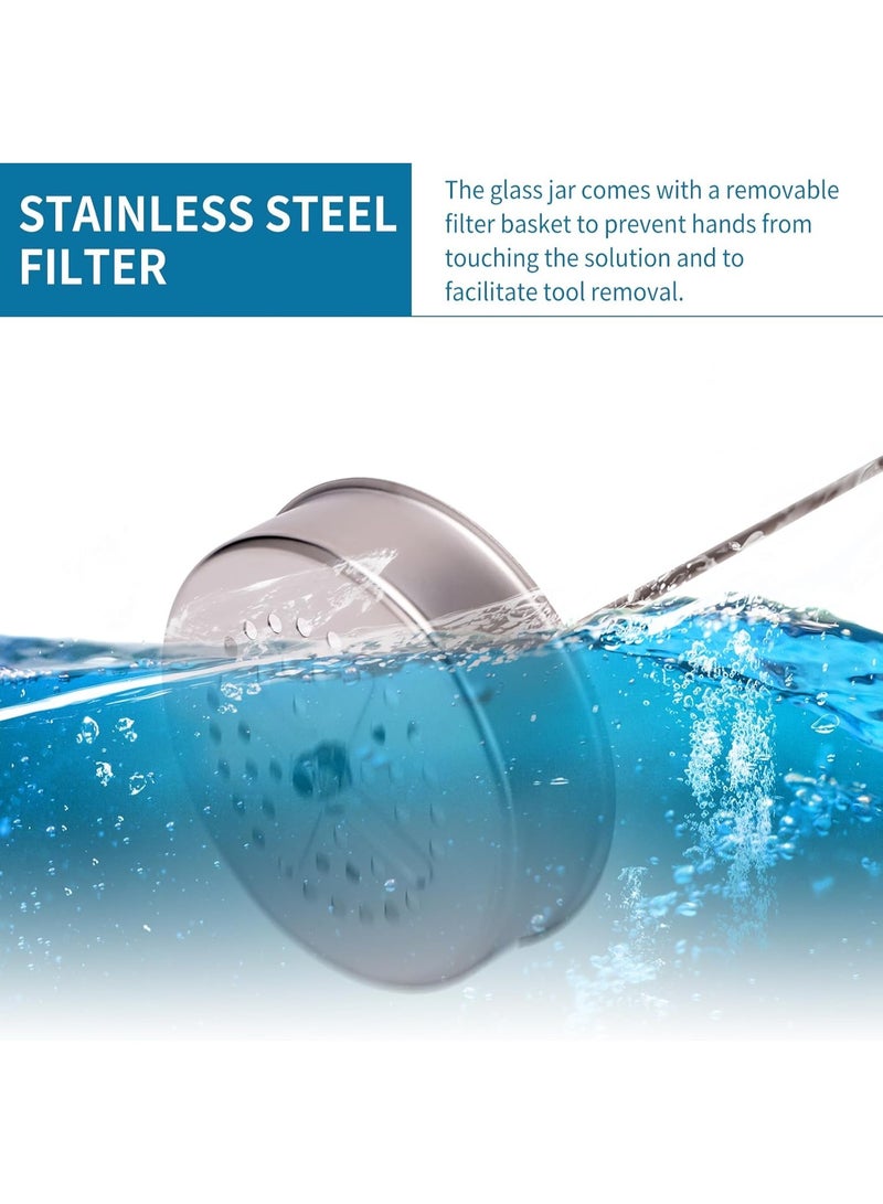 YQbest Unbreakable Disinfectant Jar, Midsize Salon Barber Disinfecting 21Oz Glass Sterilizing Jar with Removable Straining Tray for Nail Tools and Supplies, Jar&Spa Implements, Suitable for Manicure, Salon, Spa and Barber Tools - Image 2