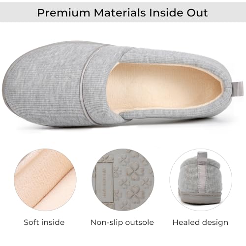 HomeTop Women's Comfy Loafer Slippers Lightweight Memory Foam Non-slip Indoor House Shoes (10 B(M) US, Light Gray) - Image 4