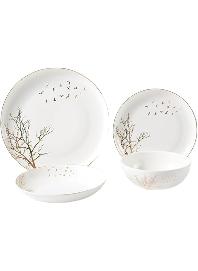 بين سيرفي طقم عشاء فورست نيوبون الأنيق، 16 قطعة، أبيض وذهبي، 135041