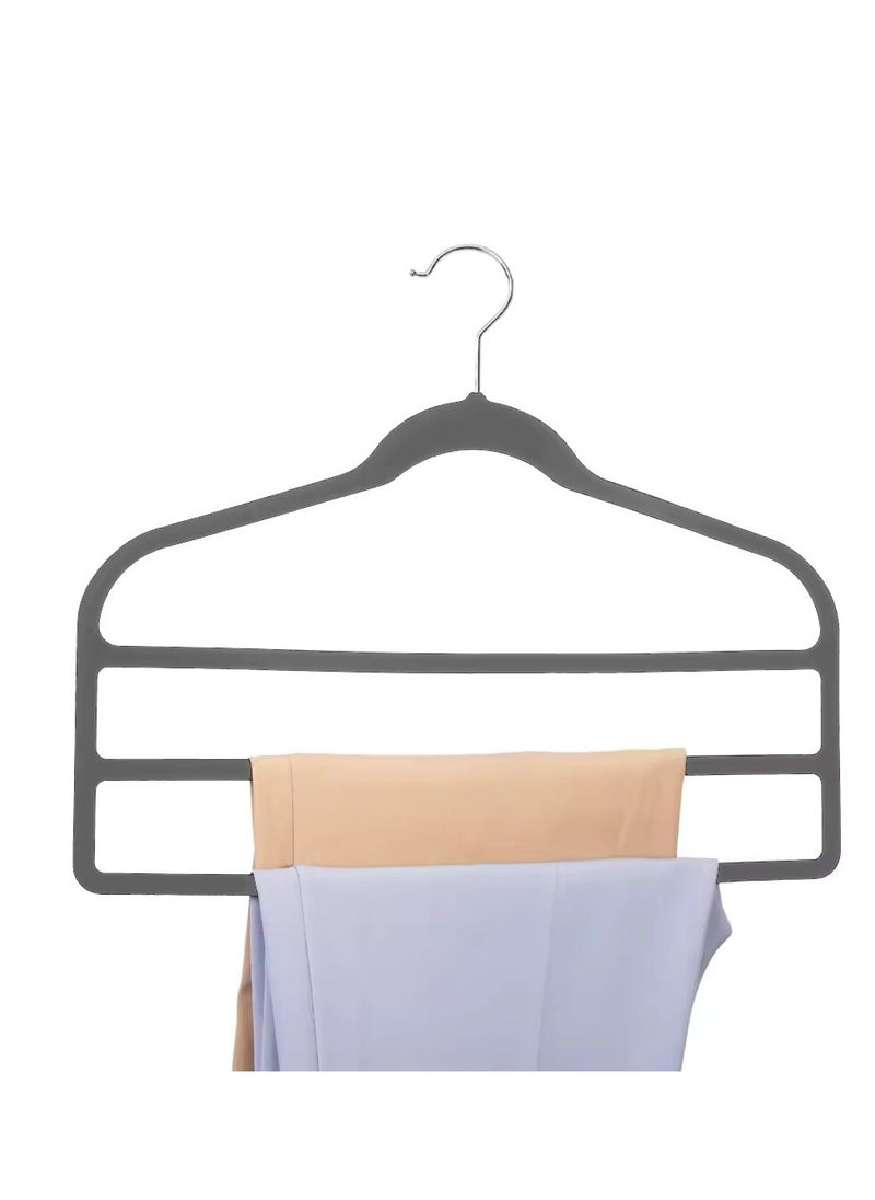 Trouser Hanger Pack of 2 Grey 3 Bar Flocked Velvet Slimline Space Saving Non Slip