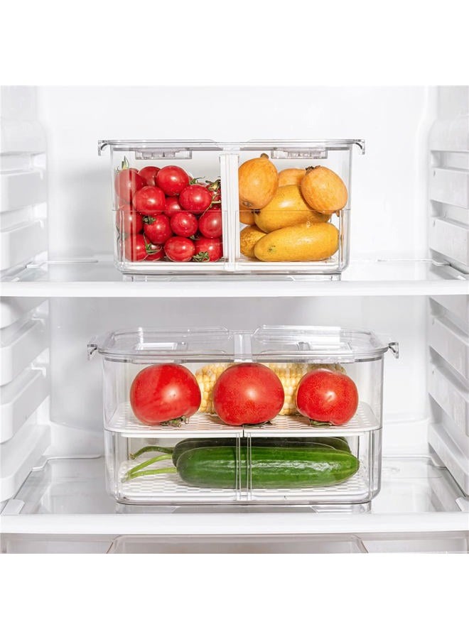 Slideep Food Storage Containers Kitchen Storage Fridge Produce Saver, Stackable Refrigerator Organizer Keeper Foldable lid with Removable Drain Tray for Produce, Fruits, Vegetables 2800 ml - 2 Pack - Image 4