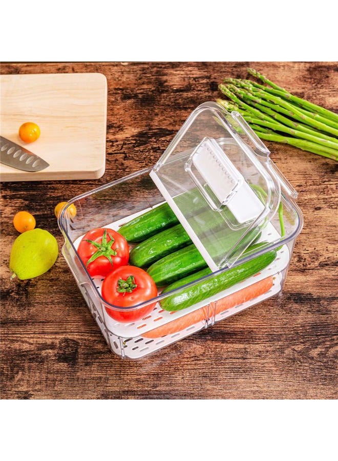 Slideep Food Storage Containers Kitchen Storage Fridge Produce Saver, Stackable Refrigerator Organizer Keeper Foldable lid with Removable Drain Tray for Produce, Fruits, Vegetables 2800 ml - 2 Pack - Image 3