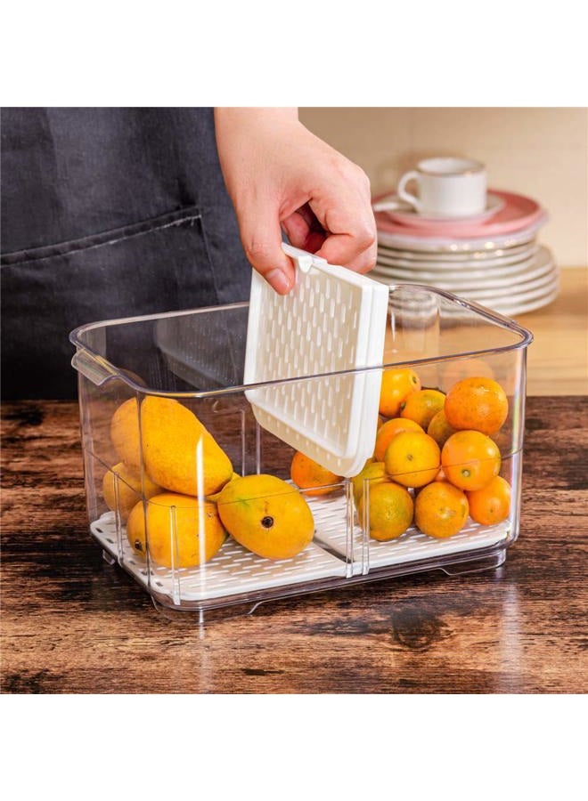 Slideep Food Storage Containers Kitchen Storage Fridge Produce Saver, Stackable Refrigerator Organizer Keeper Foldable lid with Removable Drain Tray for Produce, Fruits, Vegetables 2800 ml - 2 Pack - Image 5