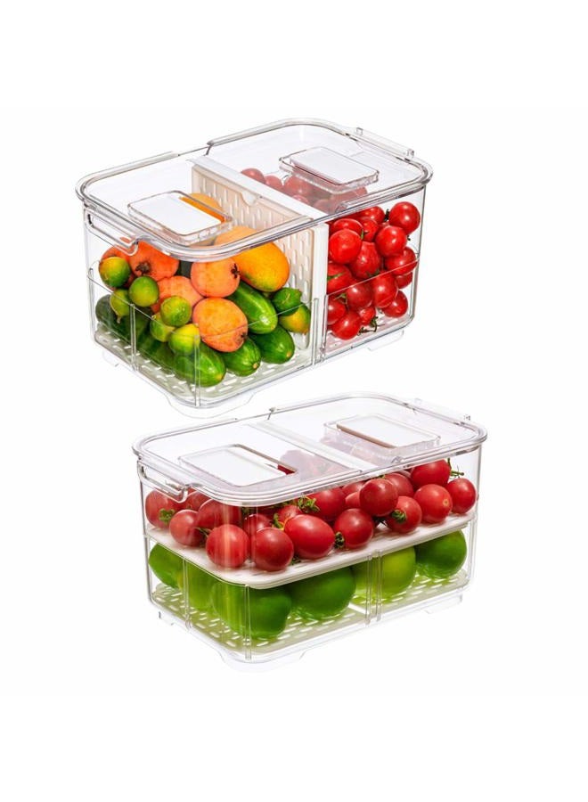 Slideep Food Storage Containers Kitchen Storage Fridge Produce Saver, Stackable Refrigerator Organizer Keeper Foldable lid with Removable Drain Tray for Produce, Fruits, Vegetables 2800 ml - 2 Pack - Image 2