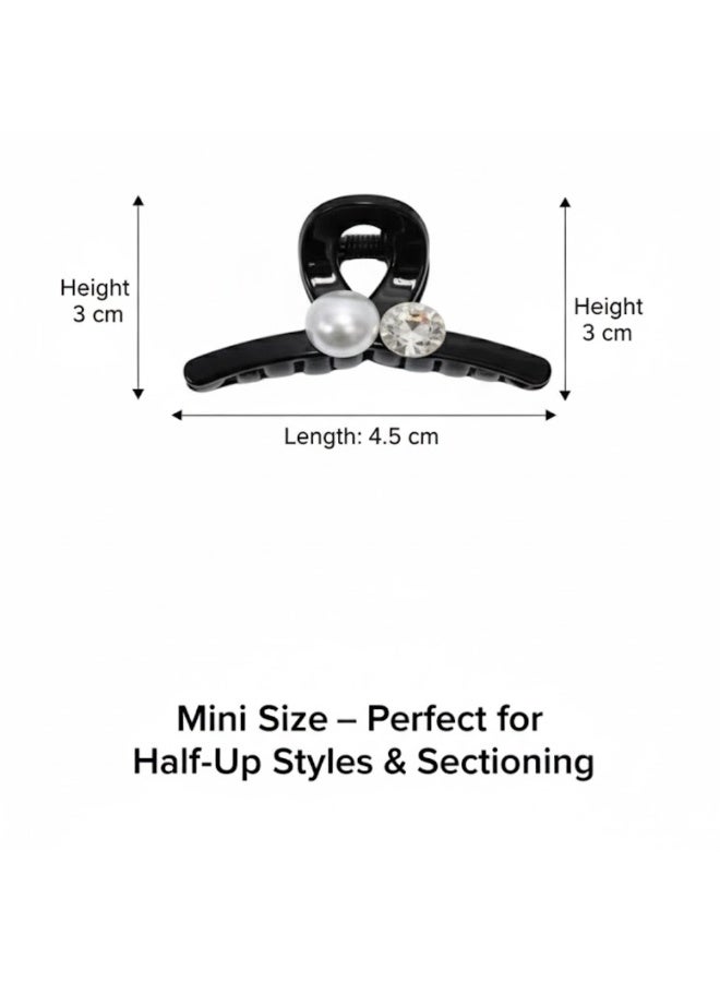 Dantiya 6 Pcs Pearl & Rhinestone Mini Hair Claw Clips – Strong Grip Hair Clips for Women & Girls, Elegant Acrylic Clamps for Styling, Sectioning, Half-Up Hairstyles (Clear, Brown, Black) - Image 3