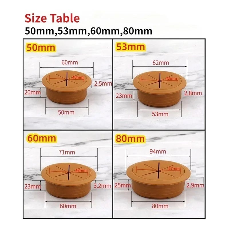 Coffee Color 53mm Desk Grommet Cable Hole Cover 20Pcs ABS Plastic Round Wire Organizer - Image 4