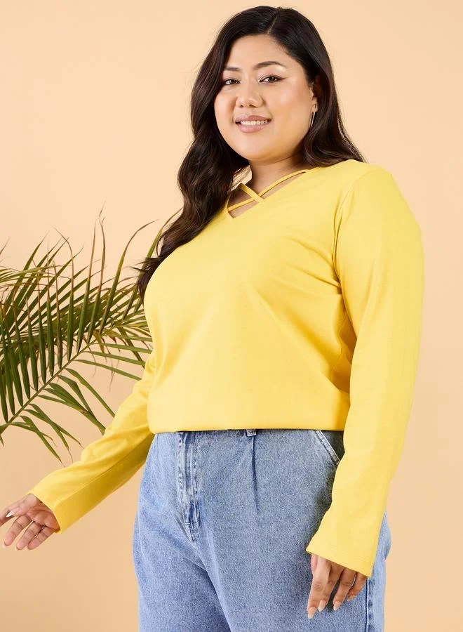 STREET 9 Plus Size V-Neck Cotton Relaxed Fit T-Shirt