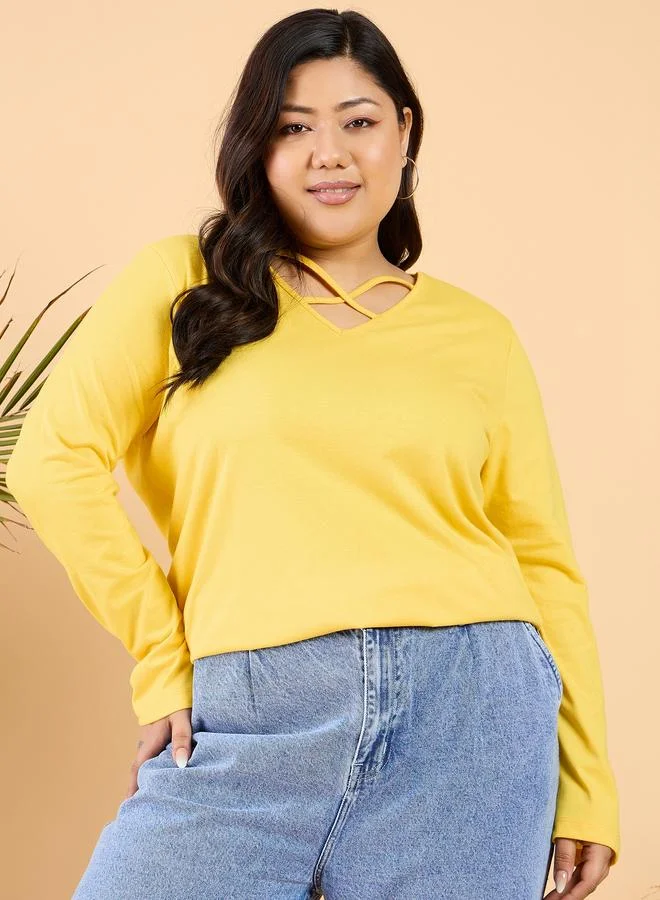 STREET 9 Plus Size V-Neck Cotton Relaxed Fit T-Shirt