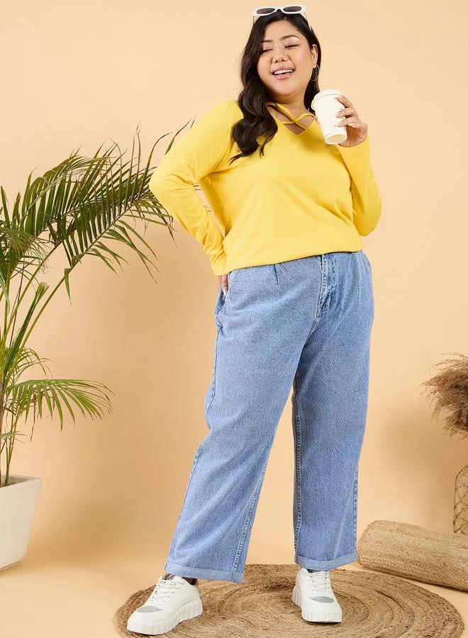 STREET 9 Plus Size V-Neck Cotton Relaxed Fit T-Shirt