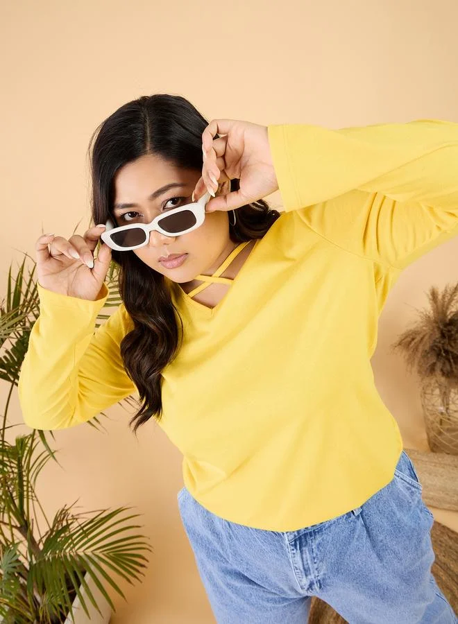 STREET 9 Plus Size V-Neck Cotton Relaxed Fit T-Shirt