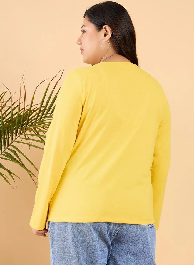 STREET 9 Plus Size V-Neck Cotton Relaxed Fit T-Shirt