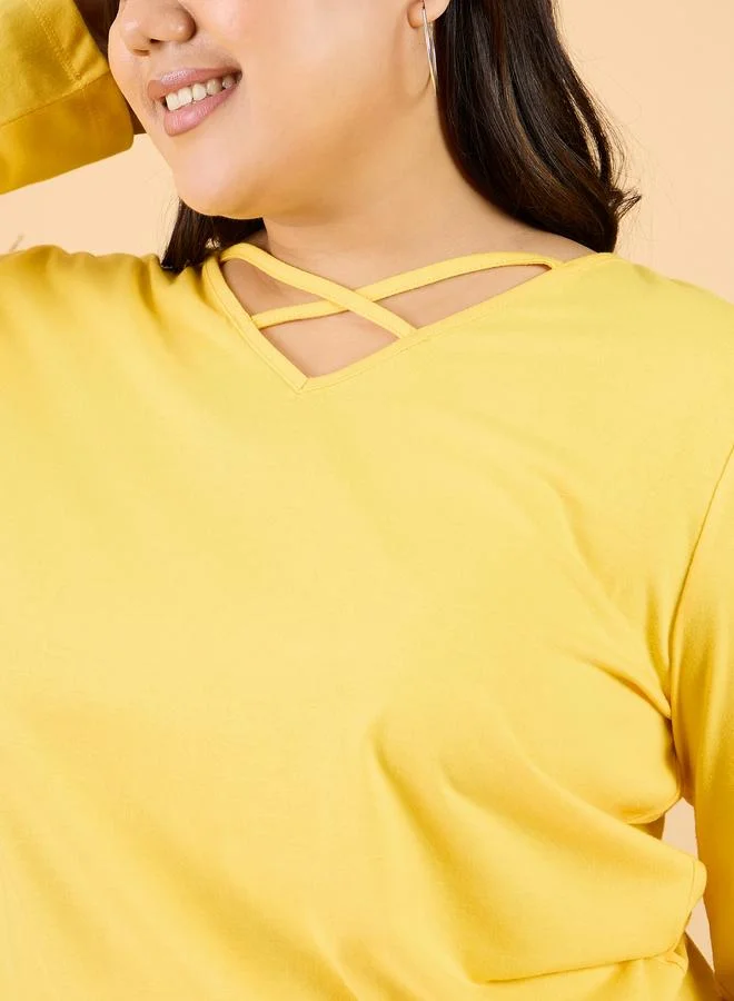 STREET 9 Plus Size V-Neck Cotton Relaxed Fit T-Shirt