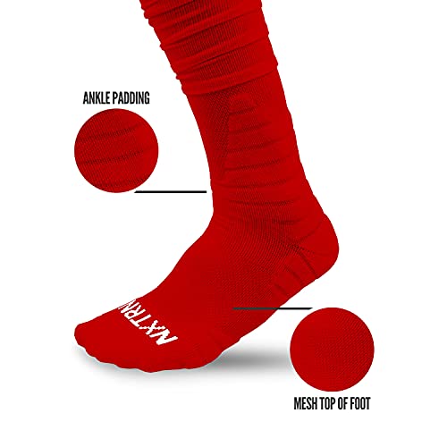 NXT NXTRND Nxtrnd XTD Scrunch Football Socks, Extra Long Padded Sport Socks for Men & Boys (Red, S/M) - Image 3