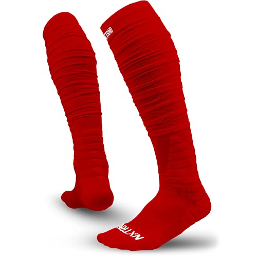 NXT NXTRND Nxtrnd XTD Scrunch Football Socks, Extra Long Padded Sport Socks for Men & Boys (Red, S/M) - Image 1