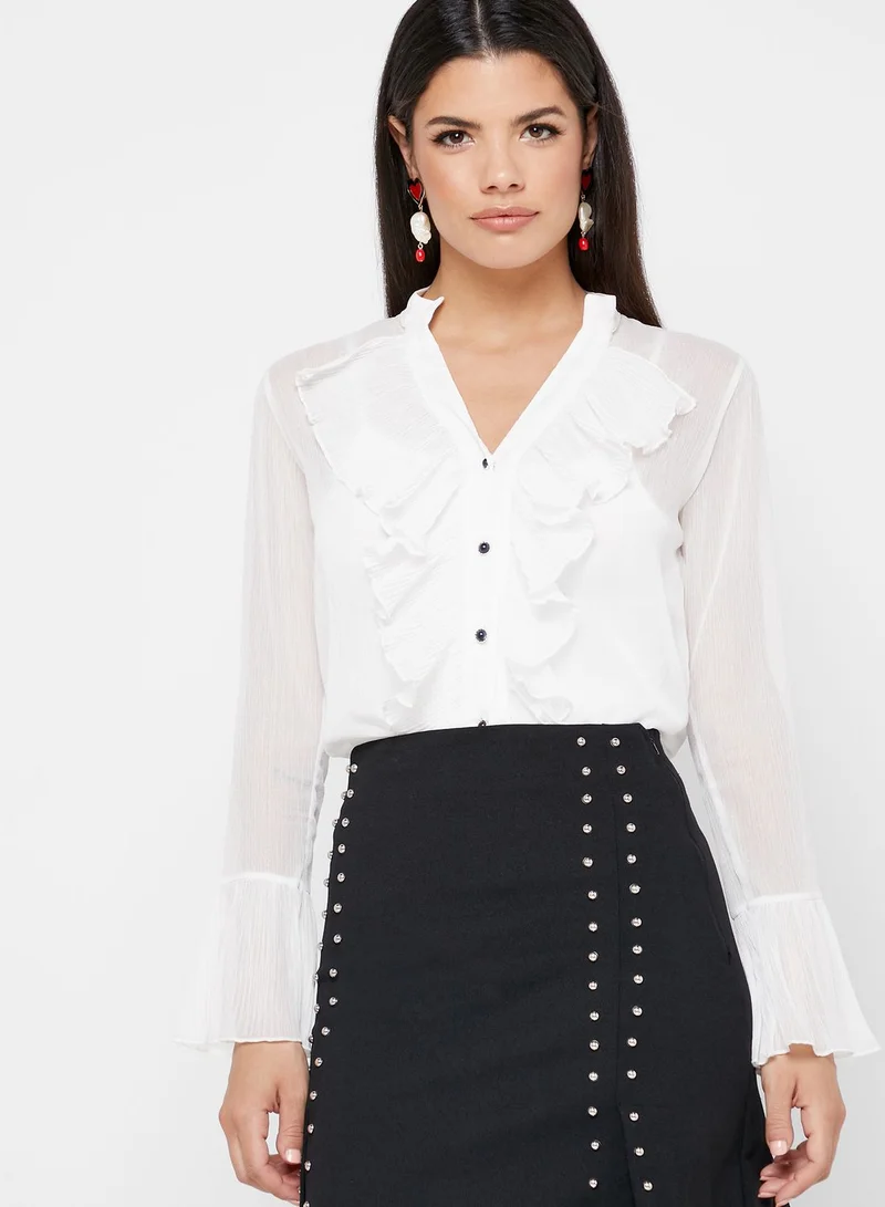 Own The Looks Ruffle Detail Shirt & Embellished Skirt Set