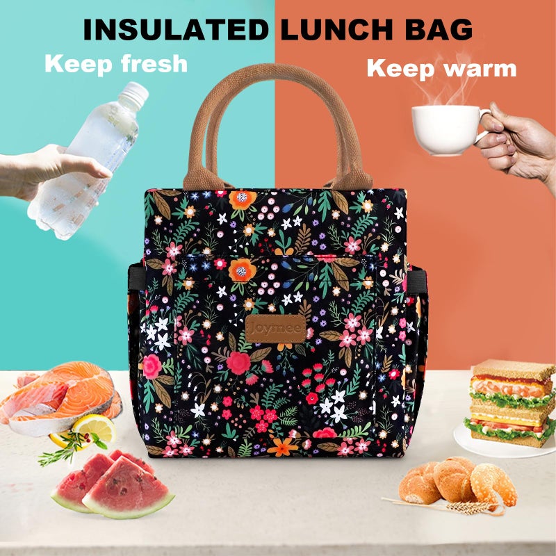 Joymee Lunch Bag Women, Leakproof Insulated Floral Lunch Box with Adjustable Shoulder Strap Large Reusable Adult Lunch Box Lunch Tote Lunch Bag with Water Bottle Holder and Side Pockets-Multi-Floral - Image 5