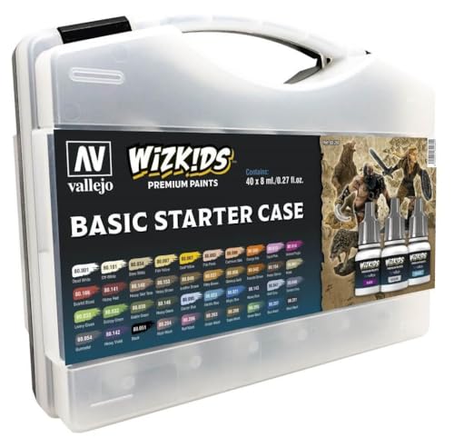 Vallejo - Wizkids Basic Starter Case | Game Color | Premium Acrylic Paint Set for Modeling Painting | Colors and Washes Assortment | 40 bottles x 8 ml (0.27 fl.oz) and a Round Synthetic Brush Included - Image 1