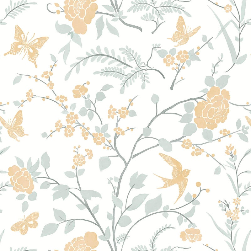 Fiula Vintage Wallpaper Floral Peel and Stick Wallpaper Boho Light Blue and Yellow Wall Paper Bird Botanical Contact Paper for Cabinets Renter Friendly Self-Adhesive Bathroom Bedroom 78.7"Ã—17.3" - Image 1