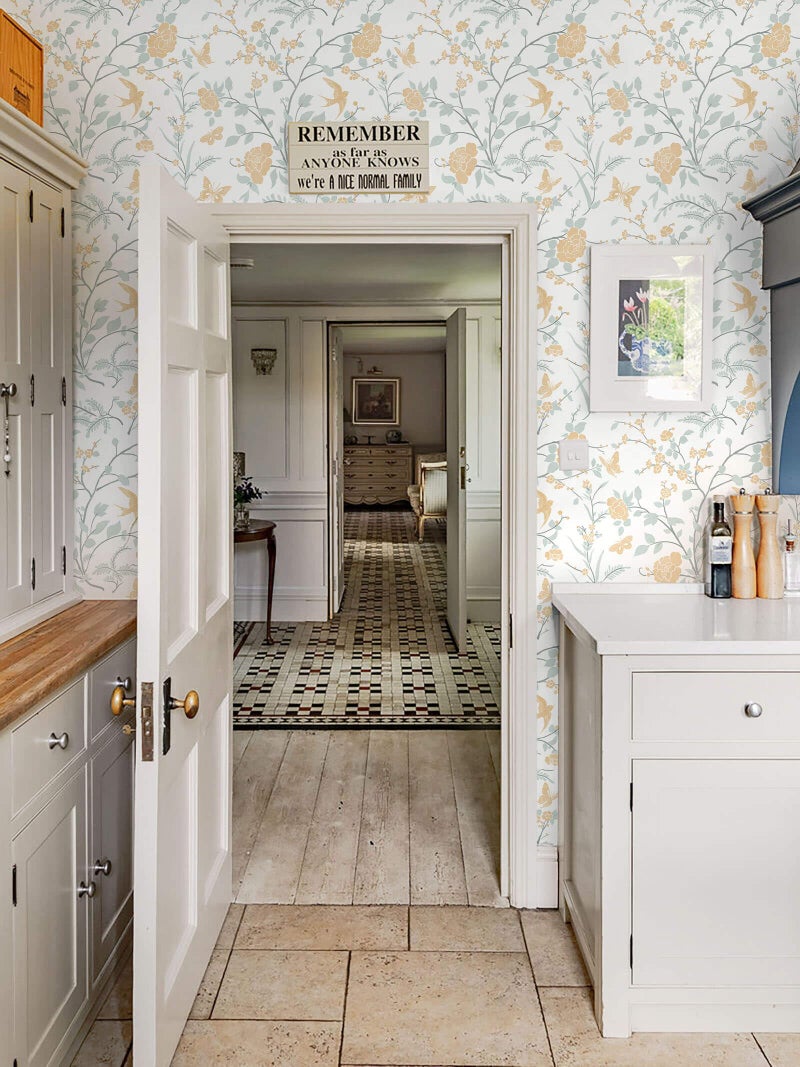 Fiula Vintage Wallpaper Floral Peel and Stick Wallpaper Boho Light Blue and Yellow Wall Paper Bird Botanical Contact Paper for Cabinets Renter Friendly Self-Adhesive Bathroom Bedroom 78.7"Ã—17.3" - Image 5