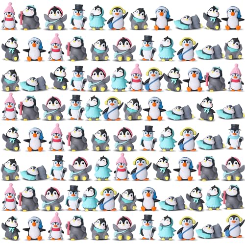 Macarrie 100 Pcs Mini Penguin Figurines Cake Topper Easter Egg Fillers Goodie Bag Party Favor Bulk Gifts Cute Miniature Figures Character Collection Playset Winter Birthday Early Educational Donation - Image 1