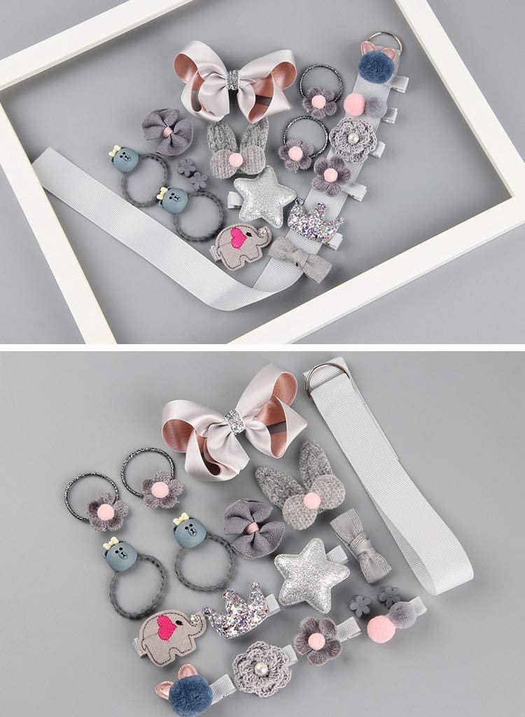 kapimo Fancy Hair Clips For Baby Girls Toddlers Assorted Stylish Fashion Hair Accessories 18 Pcs Gift Set Box (Grey) - Image 5