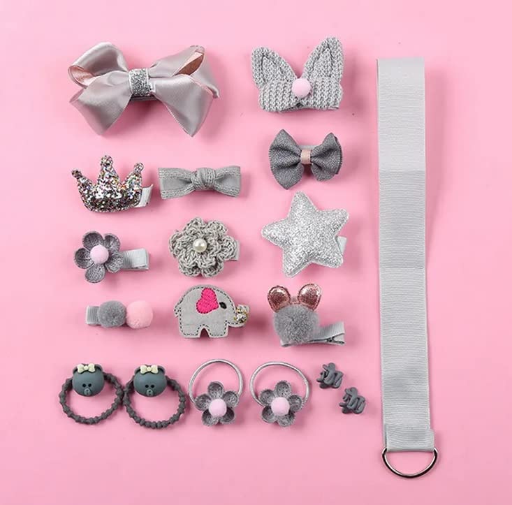 kapimo Fancy Hair Clips For Baby Girls Toddlers Assorted Stylish Fashion Hair Accessories 18 Pcs Gift Set Box (Grey) - Image 4