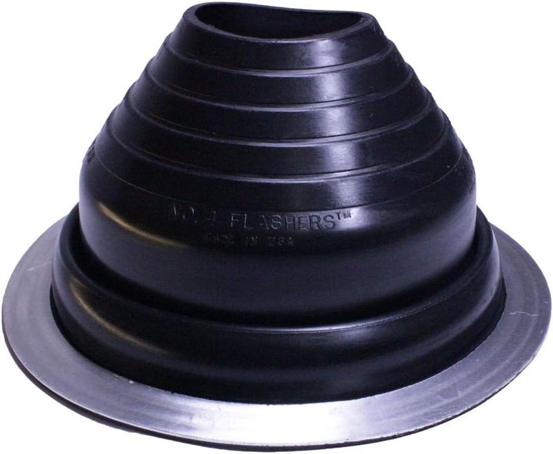 Flashers #4 Black EPDM Round Flexible Roof Jack Pipe Boot Metal Roofing Pipe Flashing (Pipe OD 3" to 6-1/4") - 100% Made In The USA - Image 1