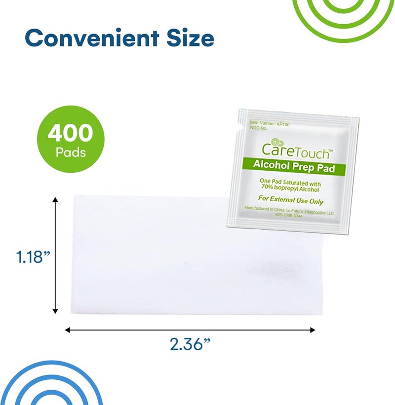 Care Touch Alcohol Wipes Individually Wrapped - Prep Pads with 70% Isopropyl Alcohol, Great for Home, Medical & First Aid Kits Sterilized, Antiseptic 2-Ply Swabs 400 Count - Image 3