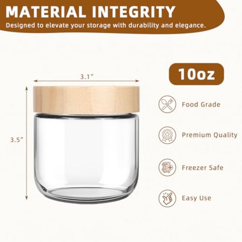 10oz Glass Overnight Oats Containers with Bamboo Lids, 4 Pack Wide Mouth Airtight Storage Jars for Meal Prep, Yogurt, Salad, Pudding, Cereal, Spices, and More - Image 2