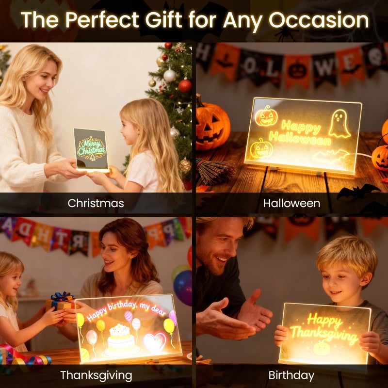 Colorful LED Memo Board - Acrylic LED Message Board with Light and Stand, Cute Cartoon Light Up Whiteboard, Perfect for Kids Rooms, Home Office, Interior Decoration, Daily Notes, Reminders - Image 4