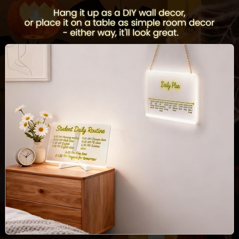 Colorful LED Memo Board - Acrylic LED Message Board with Light and Stand, Cute Cartoon Light Up Whiteboard, Perfect for Kids Rooms, Home Office, Interior Decoration, Daily Notes, Reminders - Image 5