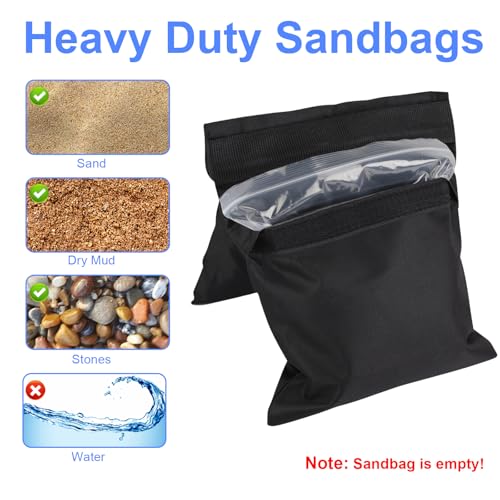 Rindion 2 Pack Sand Bags, Black Sand Bags for Weight, Heavy Duty Sandbags for Umbrella Base, Photography Video Equipment, Light Tripod, Fishing Chair, Sports, Backdrop Stand, Camping, Tent - Image 4