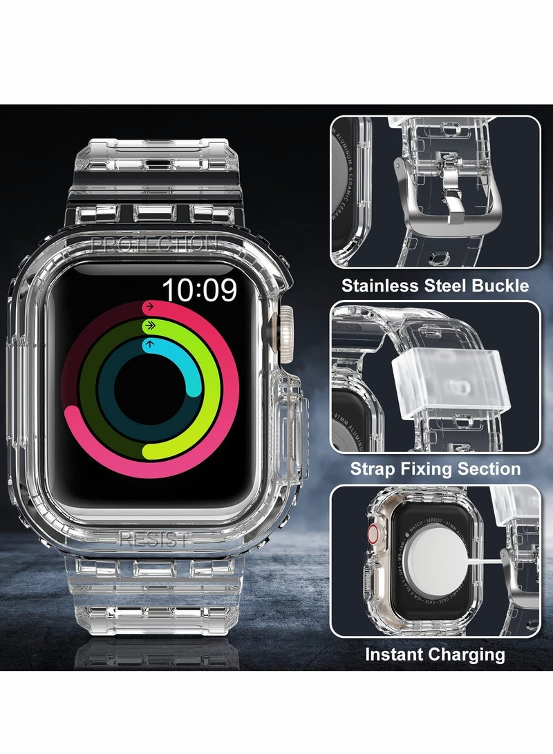 SYOSI Sports Band for Apple Watch Series 7, Transparent Clear Soft Silicone Crystal Strap with Case - Image 5