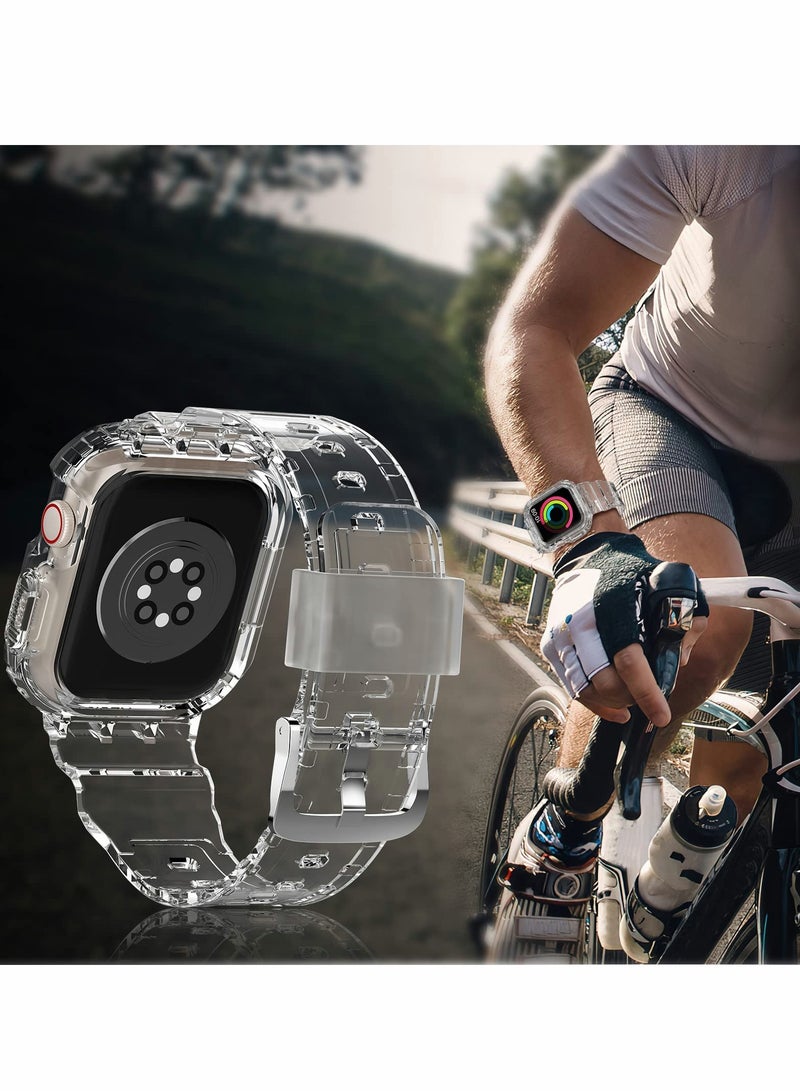 SYOSI Sports Band for Apple Watch Series 7, Transparent Clear Soft Silicone Crystal Strap with Case - Image 3