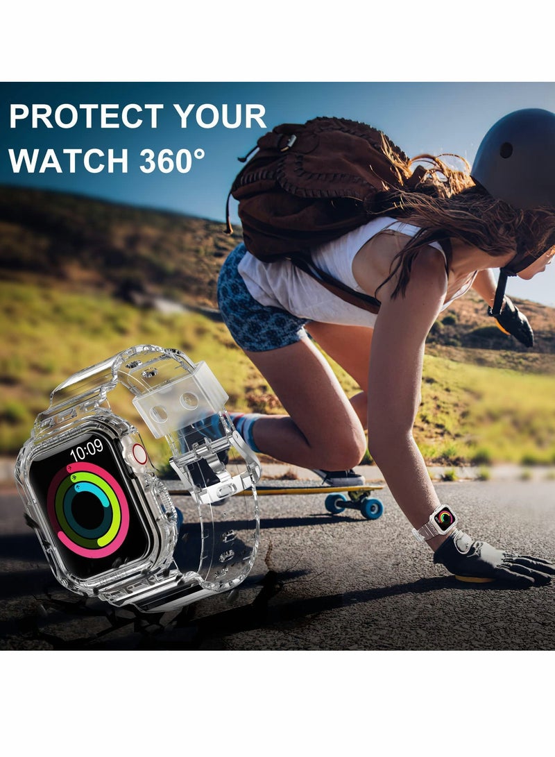 SYOSI Sports Band for Apple Watch Series 7, Transparent Clear Soft Silicone Crystal Strap with Case - Image 2