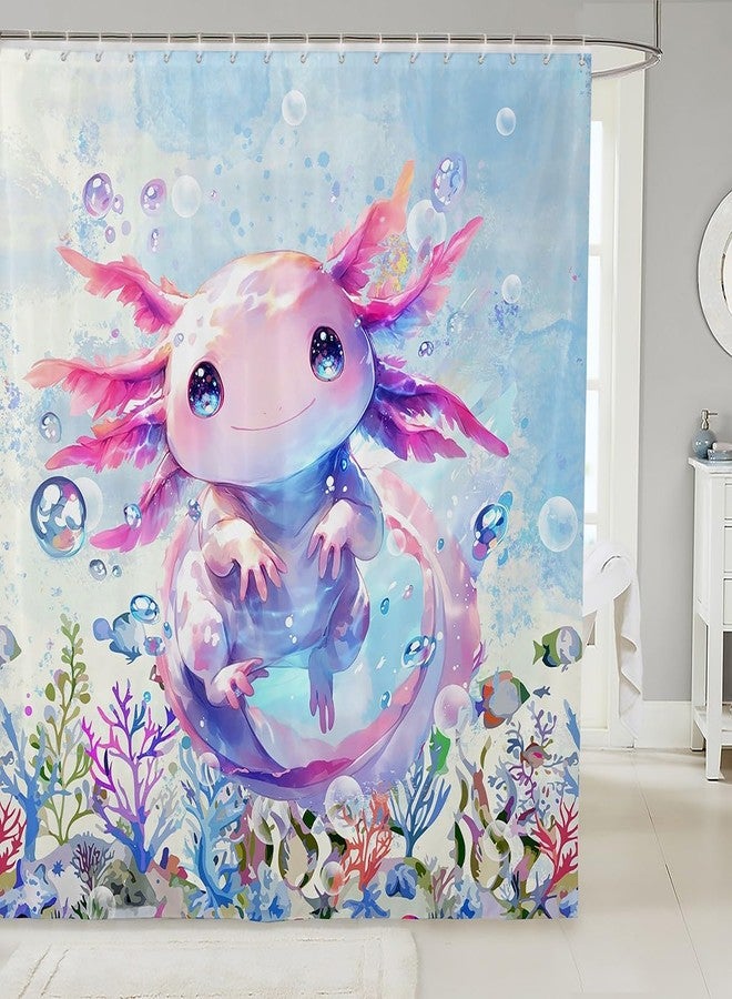Feelyou Boys Girls Cute Axolotl Shower Curtain Ocean Sealife Bathroom Shower Curtain Set Kids Kawaii Bath Curtain Cartoon Salamander Teens Bathroom Accessories Room Decor 72"x78" - Image 1