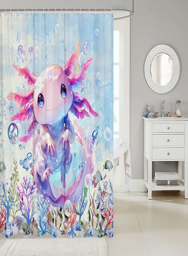 Feelyou Boys Girls Cute Axolotl Shower Curtain Ocean Sealife Bathroom Shower Curtain Set Kids Kawaii Bath Curtain Cartoon Salamander Teens Bathroom Accessories Room Decor 72"x78" - Image 2