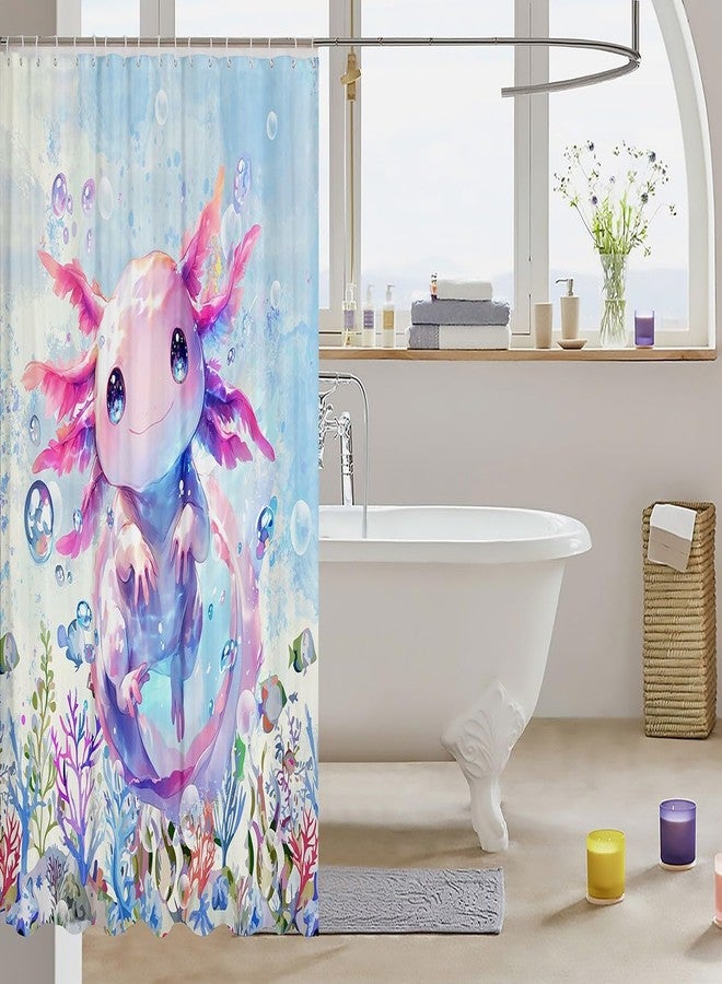 Feelyou Boys Girls Cute Axolotl Shower Curtain Ocean Sealife Bathroom Shower Curtain Set Kids Kawaii Bath Curtain Cartoon Salamander Teens Bathroom Accessories Room Decor 72"x78" - Image 3