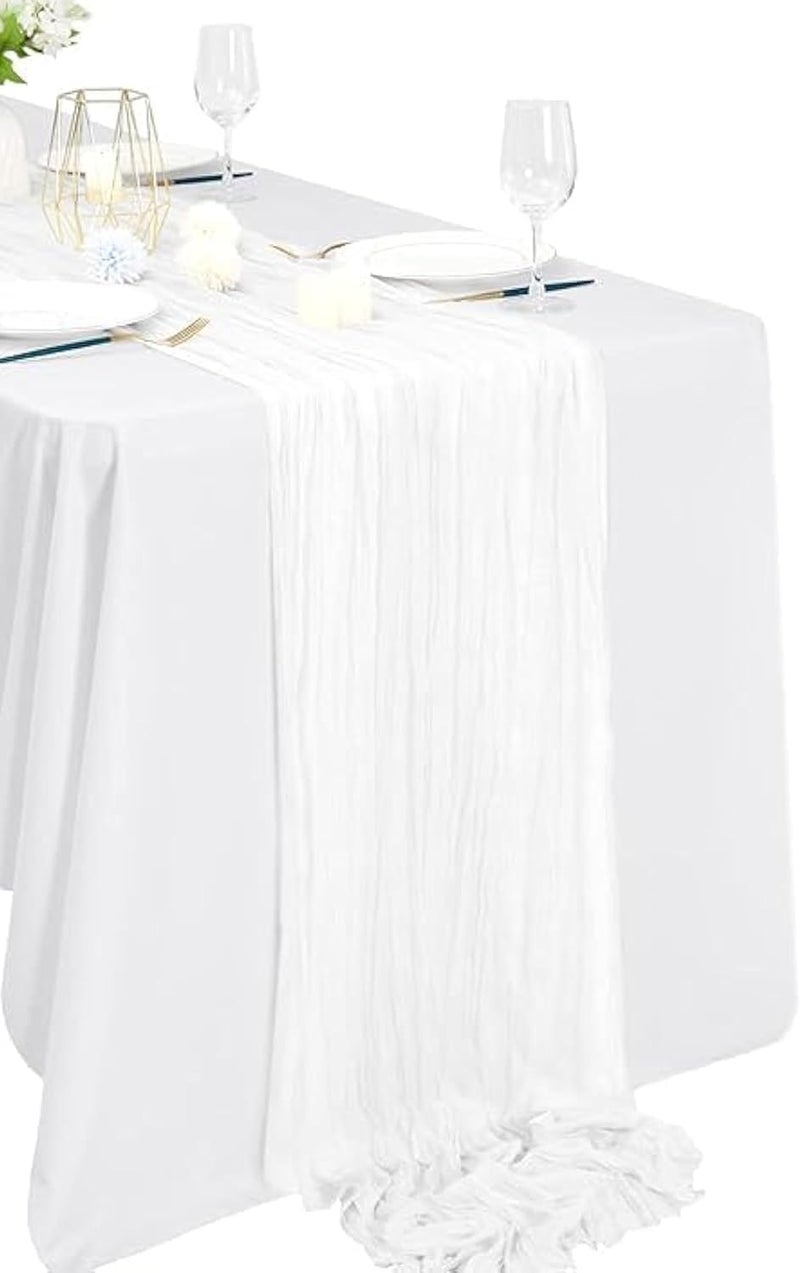MAKINGTEC Cheesecloth Table Runner, 10Ft x 35" Rustic Gauze Boho Wedding Table Runner Decoration, Vintage Table Centerpieces, Table Cloth, for Wedding Reception Bridal Shower Birthday (1 Pack White) - Image 1