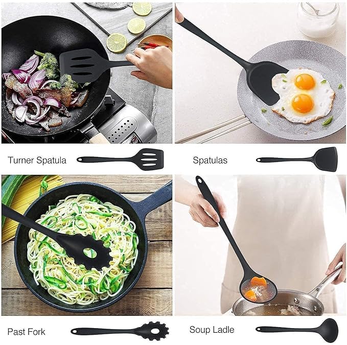 Spoon Spatula Pasta Server Deep Ladle Turner Scoop Kitchen Serving Utensil Tools 6 PcsSet Nylon HeatResistant Nonstick  - Image 4