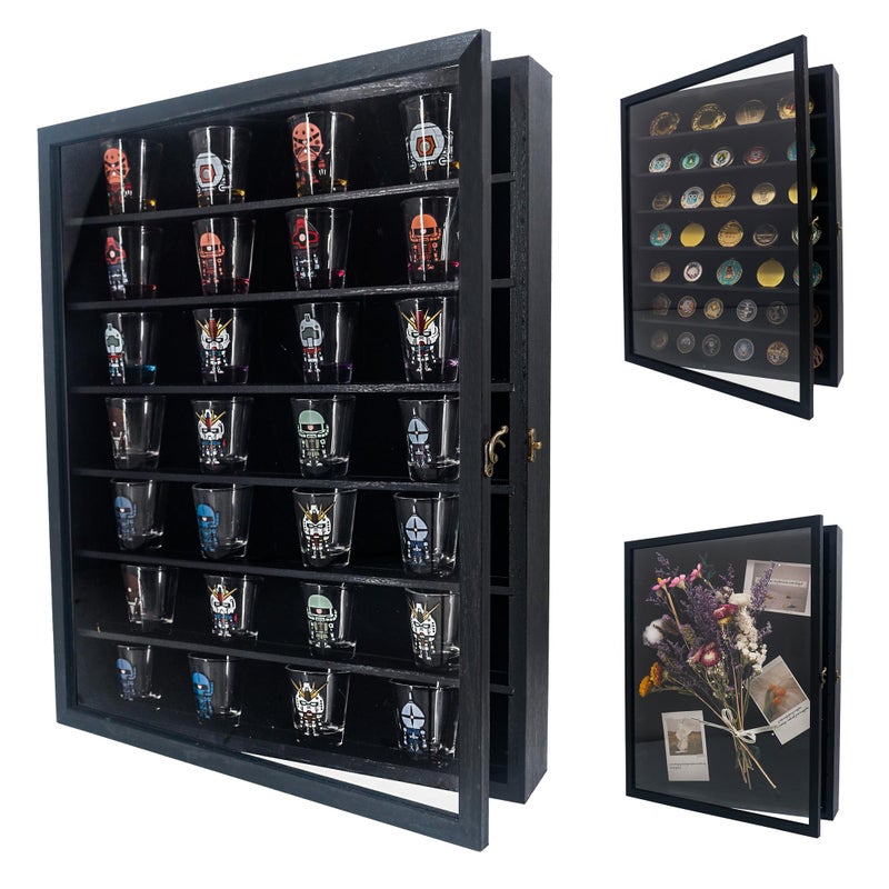 إطار FramePro للصندوق الظل 16x20 مع رفوف قابلة للإزالة صندوق ذاكرة عميق لعرض تذكارات العملات والميداليات العسكرية والدبابيس وزهور الزفاف باللون الأسود
