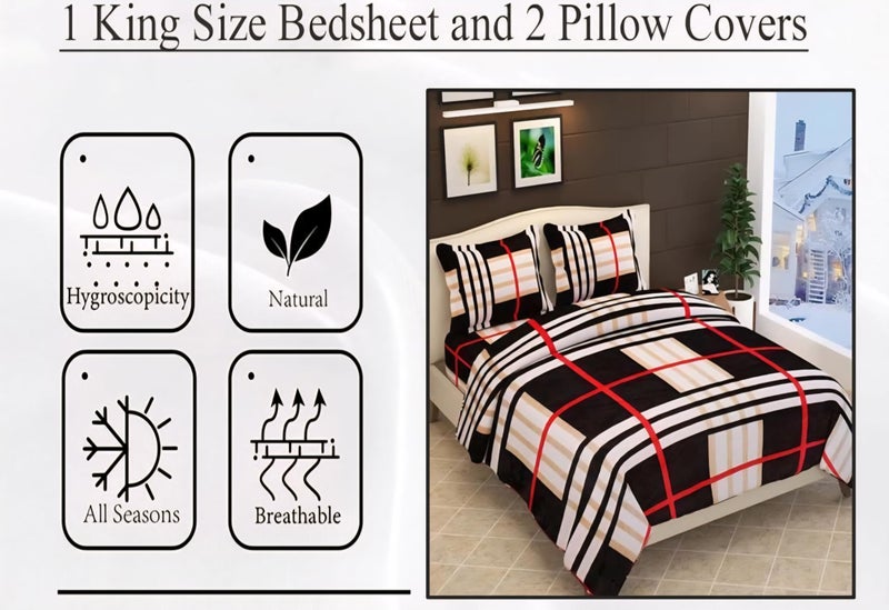 Temoli® King Size Warm Velvet Flannel Flat Bedsheet with 2 Pillow Covers (90x100 Inch) – Soft & Cozy Winter Double Bed Sheet | Box Coffee Color - Image 4