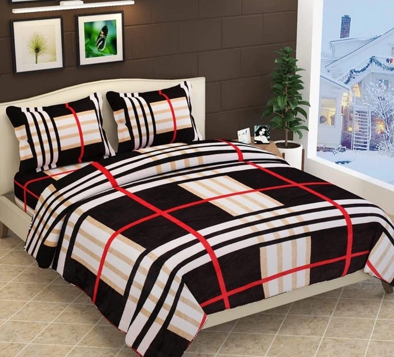 Temoli® King Size Warm Velvet Flannel Flat Bedsheet with 2 Pillow Covers (90x100 Inch) – Soft & Cozy Winter Double Bed Sheet | Box Coffee Color - Image 1